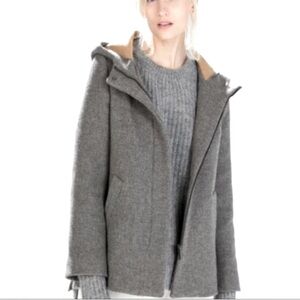 Zara Womens Grey Wool Angora Swing Coat with Hood size M